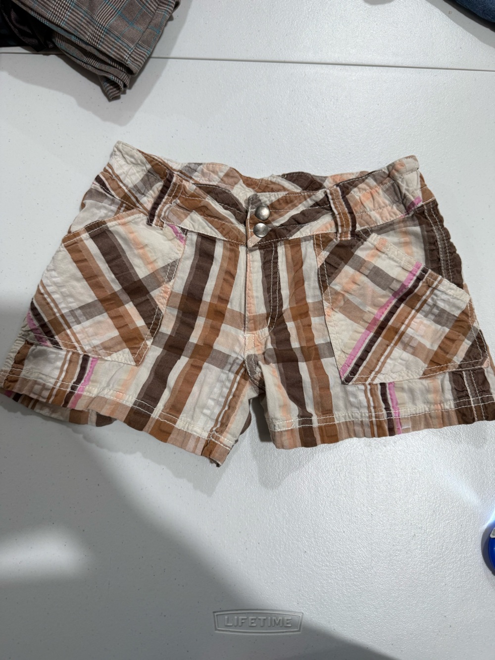 Cherokee Brown Plaid Kids Shorts with Pink Accents